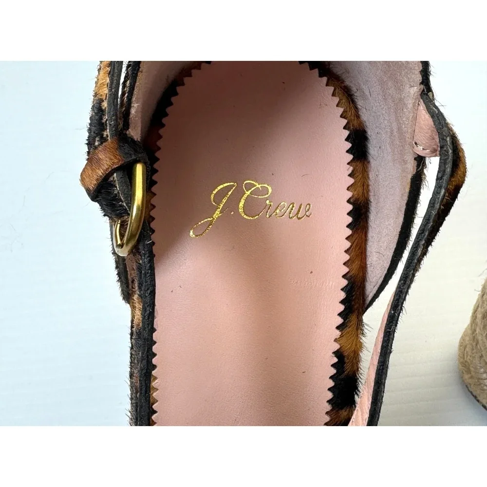 J Crew Jute Wedge Sandal Women 10 NWOB Espadrille  Leopard Calf Hair Ankle Strap